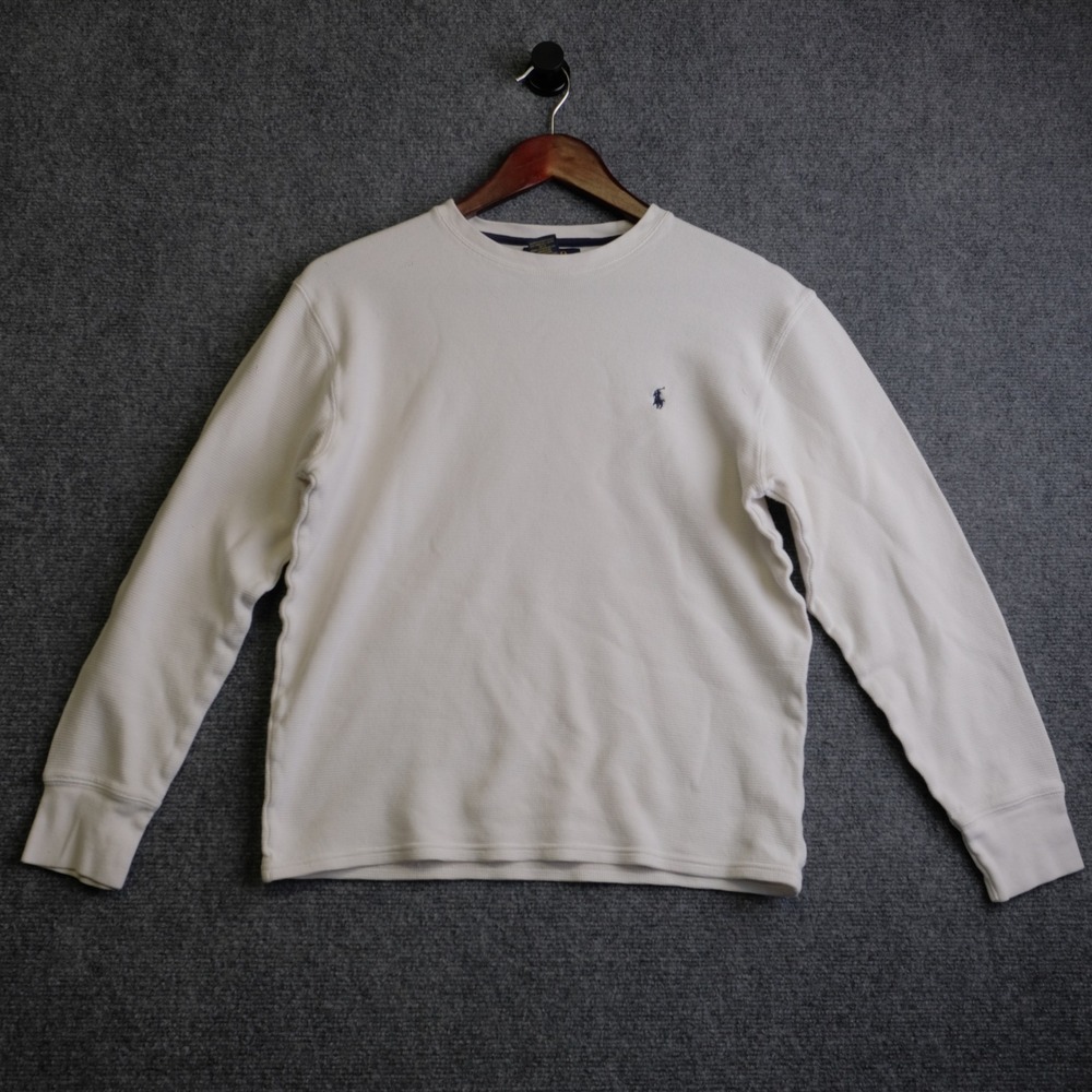 Polo Ralph Lauren Shirt Mens Medium White Long Sleeve Waffle Knit Thermal Fall
